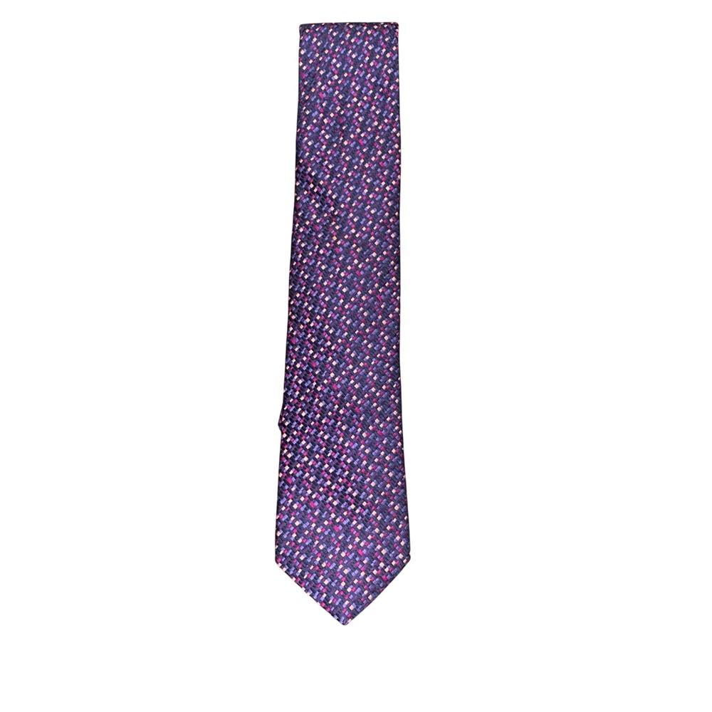 Ted Baker London Mens Silk Necktie Purple Pink Navy Basketweave Geometric
